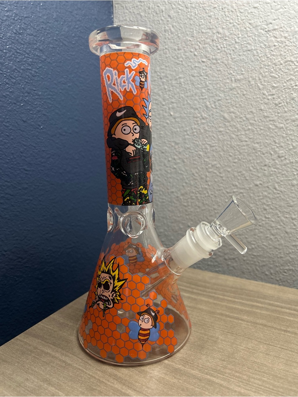 Rick and Morty Orange Honeycomb Beaker Glass piece